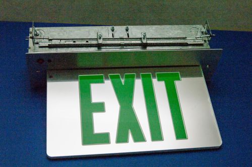 Recessed LED Edge-Lit Green Sign Exit Sign AC/DC Built-In Battery 120/277V