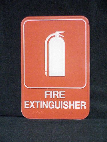 1 FIRE EXTINGUISHER HARD PLASTIC SIGN WITH BRAILLE WHITE ON RED 6X9 USED