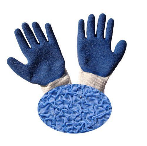 Rubber Ted Gloves Blue Latex Palm Finger Crinkle Pattern Size Large The