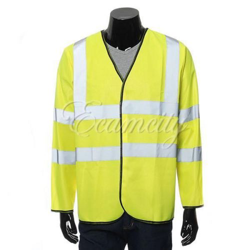 Sharp Yellow Long Sleeve Safety Vest Waistcoat Jacket Reflective Stripes S-XXXL