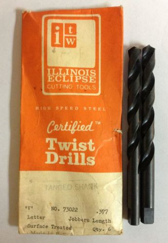 2 ITW DRILL BITS 3/8&#034; X 5&#034;  &#039;V&#039;  No.73022 Dia .397&#034;  TANGED JOBBERS LENGTH