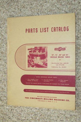 Cincinnati Circular Milling Table Parts List Catalog M-2341