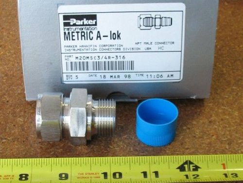 Parker s.s. metric a-lok tube fitting 20mm male connector m20msc3/4r-316 for sale