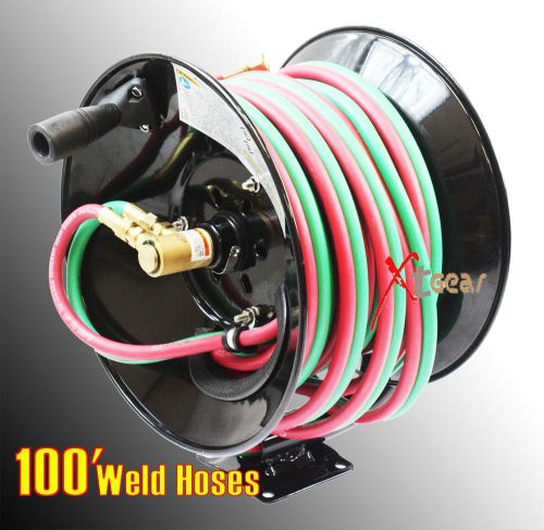 300psi 100&#039; manual twin oxy acetylene welding hose reel mount 100ft weld hoses for sale