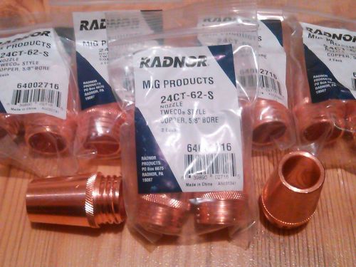 (10)radnor mig nozzle 24ct-62-s tweco style copper 5/8 bore welding for sale