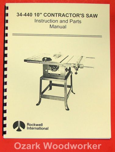 Rockwell 34-440 10&#034; contractor&#039;s saw parts manual 0603 for sale
