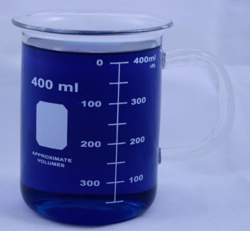Glass laboratory beaker mug w/ handle graduated 400ml for sale