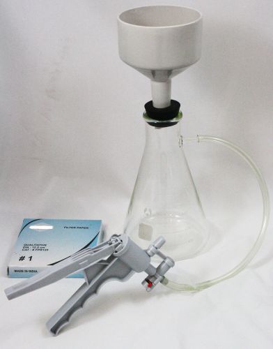 Filter setup with pump, 1000ml glass flask, 110mm buchner funnel, stopper and fi for sale