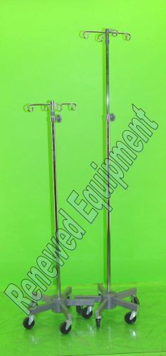 Brewer stainless steel heavy duty i.v. pole with 5 legs and casters lot of 2 for sale