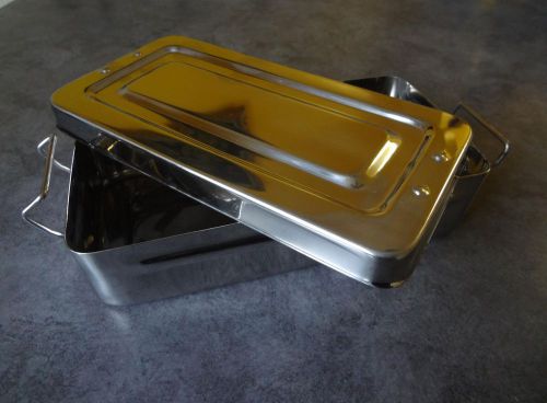 Medium instrument tray + lid stainless tattoo/piercing surgical medical 8&#034;x4&#034;x2&#034; for sale