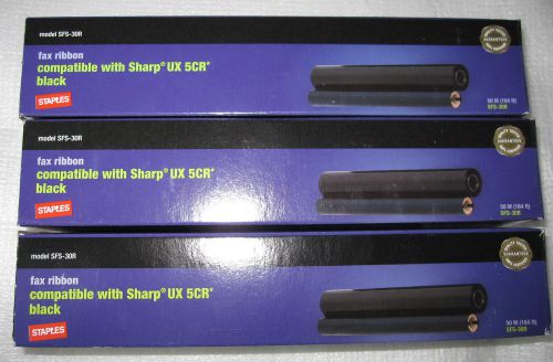 NEW Lot of 3 Staples Fax Ribbons Compatible with Sharp UX 5CR Black