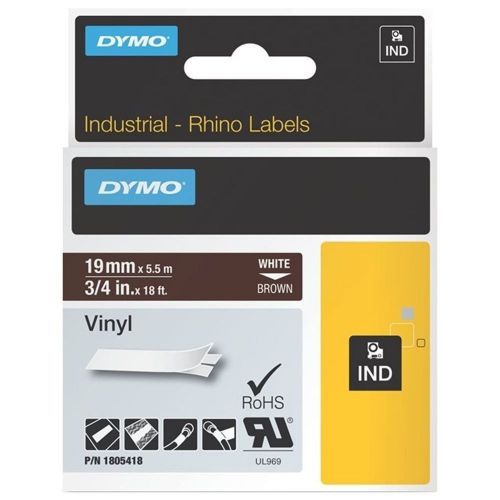 Dymo 1805418 Color Coded Label White on Brown 0.75 W x 18 L Vinyl