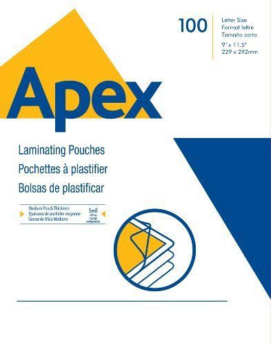 Apex Medium Laminating Pouches  Letter Size for 5ml Setting  100 Per Pack