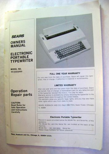 Sears Owners Manual for Electronic Portable Typewriter Model No. 53013