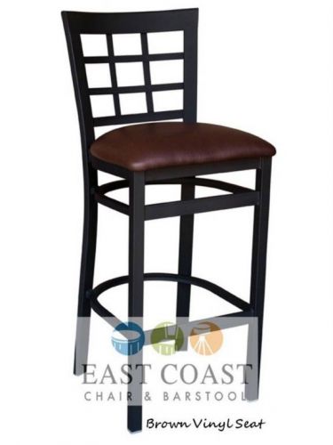 New gladiator window pane metal restaurant bar stool with brown vinyl seat for sale