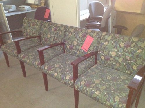 ***SET OF 4 CONNECTING LOBBY CHAIRS by THE GUNLOCKE CO w/ MAHOGANY LEGS &amp; ARMS**