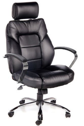 Comfort Oversize Leather Chair w/ Adjustable Headrest Black Office Furniture New