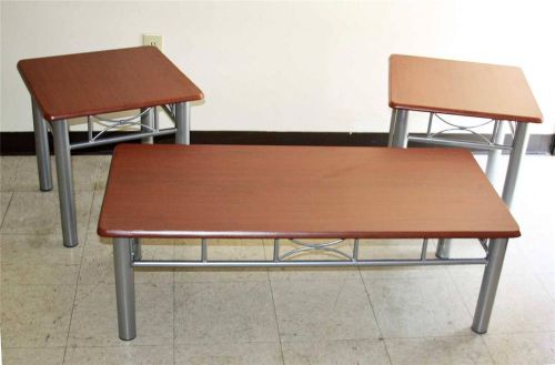 3 Pc Office Reception 2 End &amp; Coffee Occasional Tables Table Mahogany Finish NEW