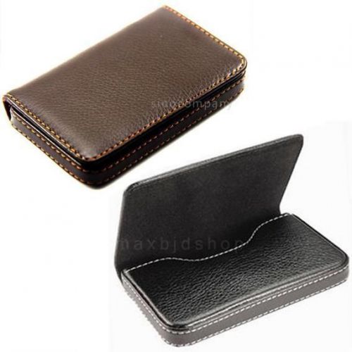 Black &amp; brown leather business credit id card holder case wallet gifts c0810 for sale