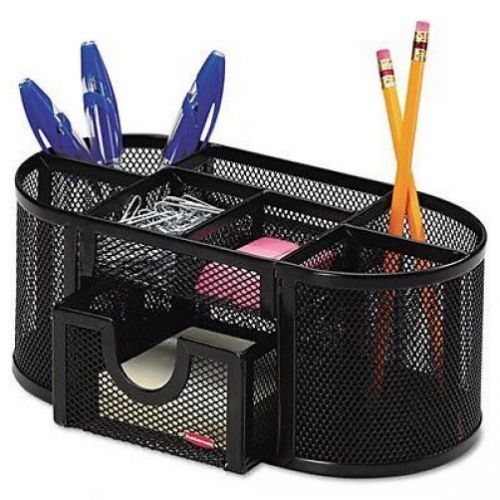 Office desk organizer mesh collection oval storage caddy black 5 compartments for sale