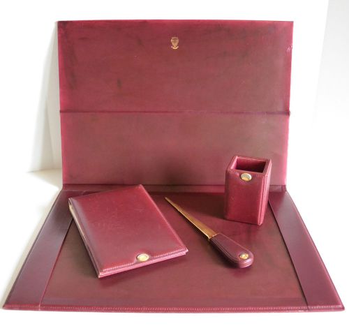 GUCCI Vintage Red Leather Desk Set Blotter Note Pad Letter Opener Pen Holder