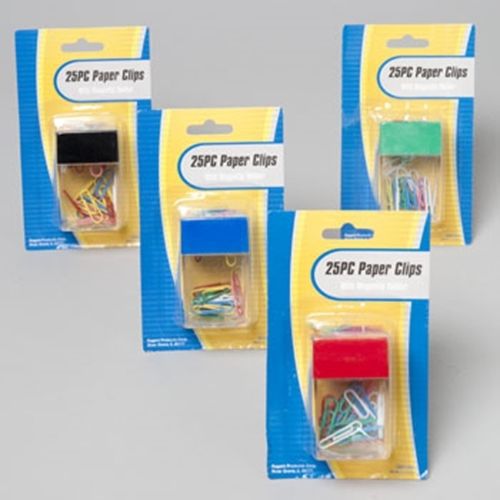 Paper clips with holder 25pcs w/4ast color covers, case of 36 for sale