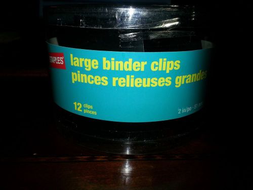 Staples 10669 Black 2&#034; (51mm) Large Binder Clips Paper Document Clamps 12-Pack