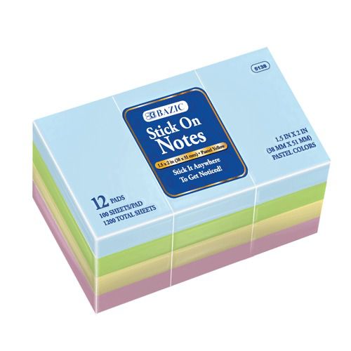 BAZIC 100 Ct. 1.5&#034; X 2&#034; Stick On Notes (12/Pack), Case of 24