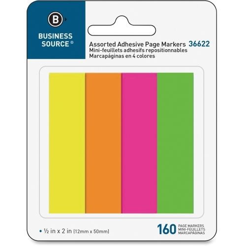 Business Source Page Marker Pad - Removable -0.75&#034;x2&#034;-Assorted- 4/Pk - BSN36622