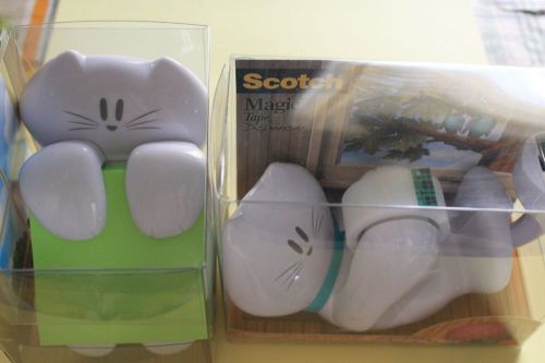 Scotch kittytape dispenser &amp;  post-it pop-up cat dispenser (white) for sale
