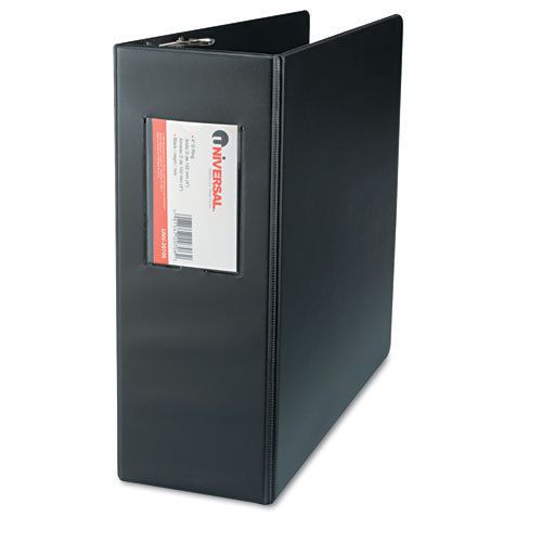 6 Universal D-Ring Binders With Label Holder, 4&#034;&#034; Capacity, 8-1/2 x 11, Black