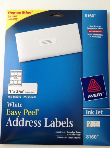 New avery 8160 white easy peel address labels 1&#034; x 2 5/8&#034;  750 labels ink jet for sale