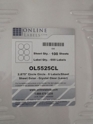 2.875&#034; LABELS CIRCLES CRYSTAL CLEAR LASER PRINTER ONLY