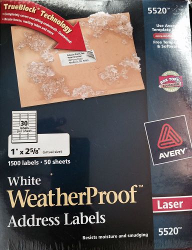 Avery 5520 White WeatherProof Address Labels 1&#034;x2 5/8&#034; Brand New Free Shipping
