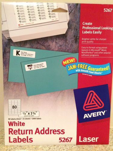 Avery 5267 White Return Address Labels Laser Printers 1/2&#034; x 1 3/4&#034; 2000 Labels