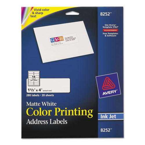 Inkjet Labels for Color Printing, 1-1/3 x 4, Matte White, 280/Pack