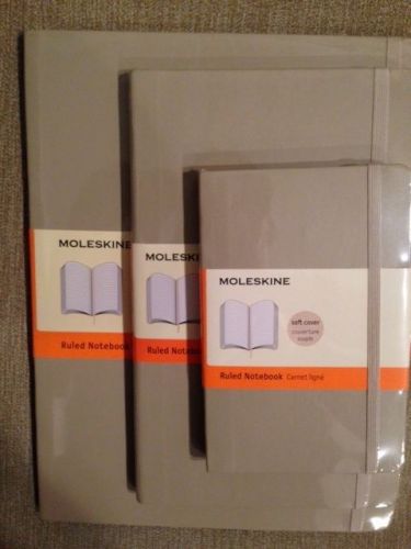Notebook LOT!   NIP Moleskine Lot: 3 Soft Cover Lined Notebooks (Tan!) 3 sizes!