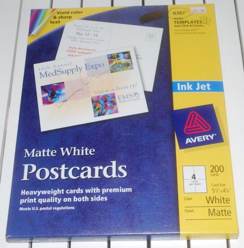 Avery 8387 Matte White Postcards NEW BOX 200 Cards Size 5 1/2&#034; x 4 1/4&#034; Ink Jet