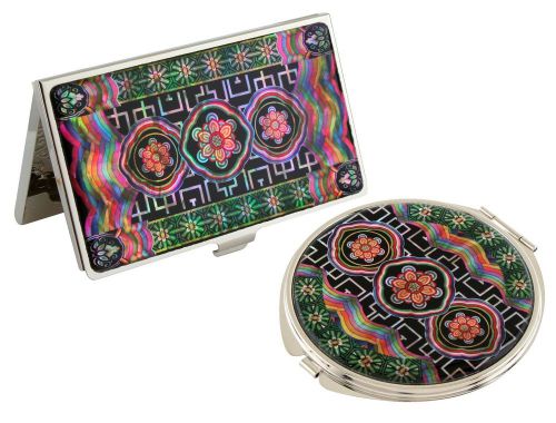 Nacre korea traditional Business card holder case Makeup compact mirror gift #77