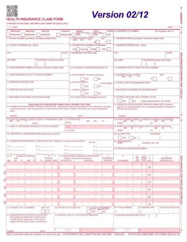500 - CMS 1500 / HCFA 1500 claim forms NEW VERSION 02/12 - FREE SHIPPING