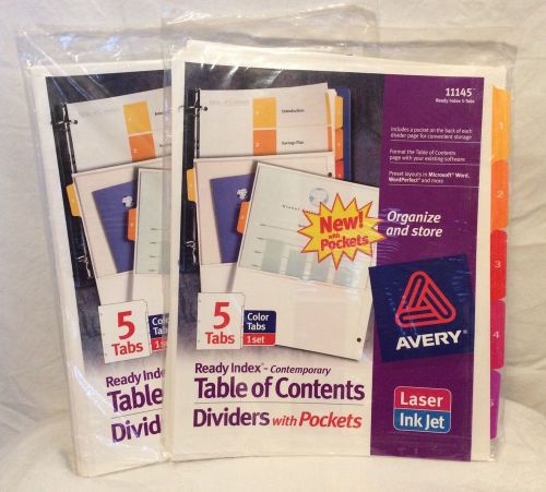 LOT OF 2 AVERY 11145 READY INDEX TABLE OF CONTENTS DIVIDERS WITH POCKETS LASER