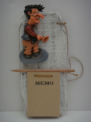 Clumsy Fisherman Wooden Memo Note Pad - Wall Mountable