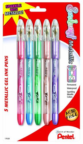 Pentel sunburst metallic gel pen, medium line, permanent, assorted ink, 5 pack for sale