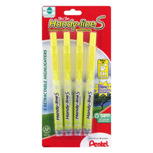 Pentel Ultra Slim Handy-line S Highlighters, Chisel Tip, Yellow Ink, 4/Pack