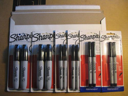 12 Sharpie Pens = 6 Sharpie 2-packs Black Broad Fine Precision New NIB Sealed US