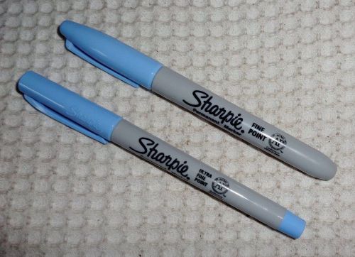 2 sharpie permanent markers -light blue- 1 ultra fine point &amp; 1 fine point -new! for sale