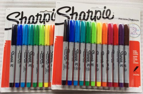 Lot of 2 Sharpie Permanent Markers Ultra Fine Point 12 Colors, Brand New