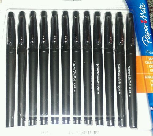 36 Papermate FLAIR BLACK FELT TIP PENS Office Paper Mate Pens