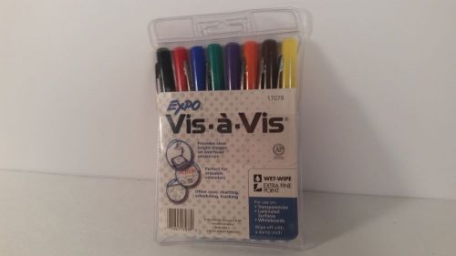 Expo Vis-A-Vis Wet Erase Markers, 8 Colored Markers (16078) New