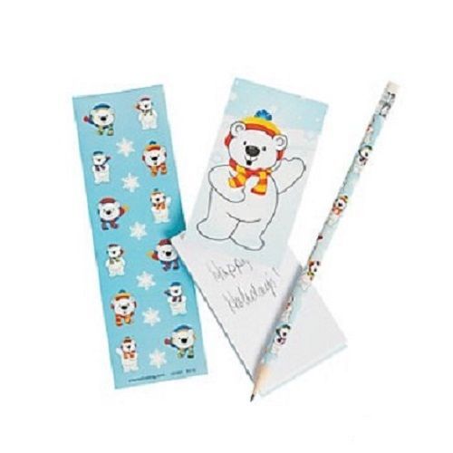 1 ~ Polar Bear Stationery Set ~ Pencil, 30 Page 2&#034; X 4&#034; Notepad, Stickers ~ New